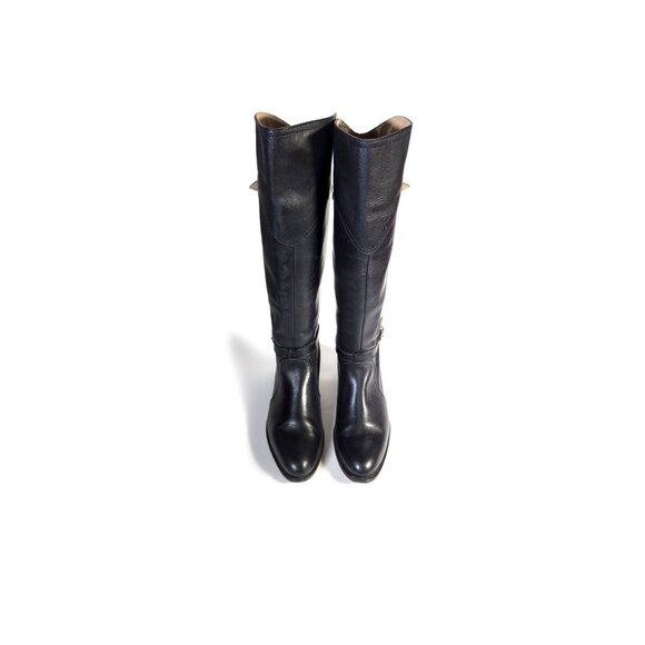 FRYE Boots Dorado Polished Black Leather Knee High Riding Boot - Picture 3 of 10